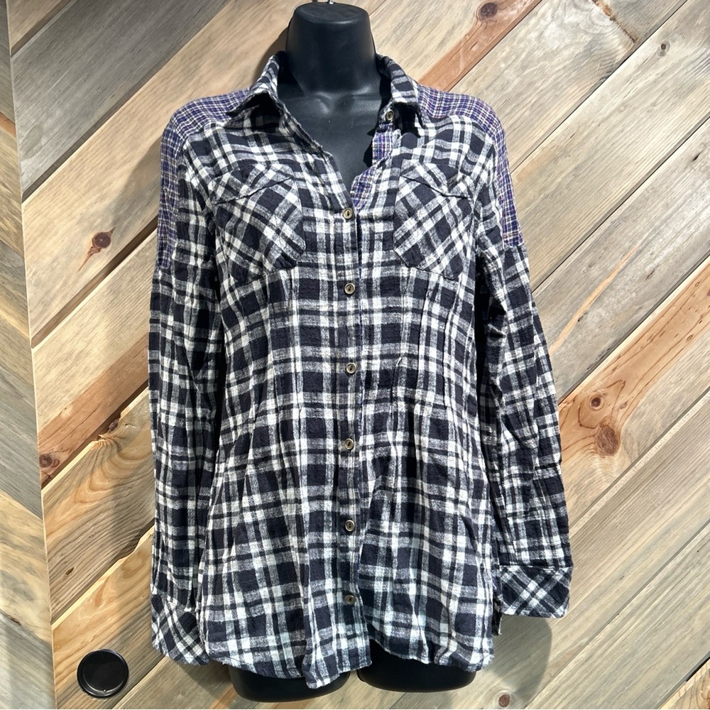 Multi Plaid Check Pocket Button-Up Pintuck Figure Flattering Country Girl Shirt